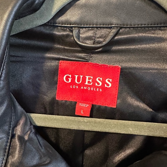 Guess Black Faux Leather Belted Shirt Jacket - Picture 2 of 9